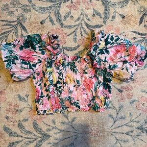 Buddy Love Pink Floral Puff Sleeve Crop Top